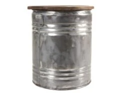 NOLAN - Table D'appoint Ronde 40x40cm Bidon Acier Et Bois Recyclé - Esprit Brocante -Meubles Soldes Boutique console 14653245