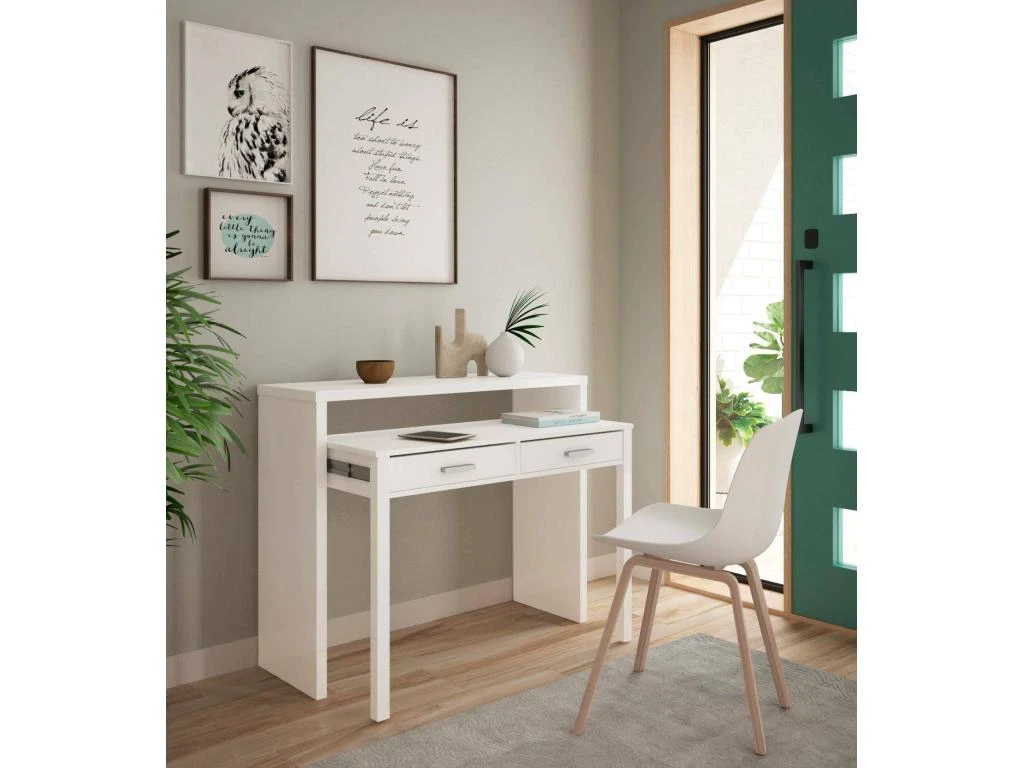Table Console Billings, Bureau Avec Plateau Extensible, Bureau PC Avec 2 Tiroirs, 99x36h88 Cm, Blanc 4 Table Console Billings, Bureau Avec Plateau Extensible, Bureau PC Avec 2 Tiroirs, 99x36h88 Cm, Blanc â Image 2