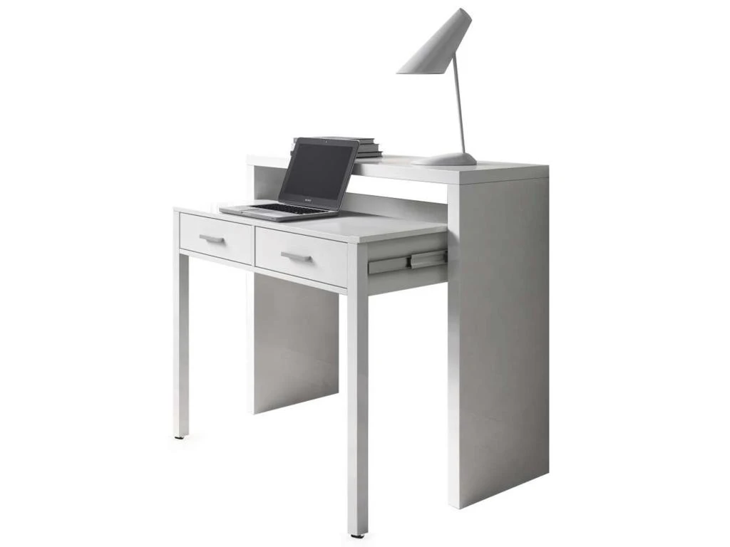 Table Console Billings, Bureau Avec Plateau Extensible, Bureau PC Avec 2 Tiroirs, 99x36h88 Cm, Blanc 6 Table Console Billings, Bureau Avec Plateau Extensible, Bureau PC Avec 2 Tiroirs, 99x36h88 Cm, Blanc â Image 4