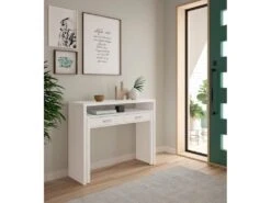 Table Console Billings, Bureau Avec Plateau Extensible, Bureau PC Avec 2 Tiroirs, 99x36h88 Cm, Blanc 11 Table Console Billings, Bureau Avec Plateau Extensible, Bureau PC Avec 2 Tiroirs, 99x36h88 Cm, Blanc -Meubles Soldes Boutique console 22755179