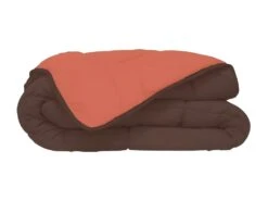 Couette Chaude Microfibre 400 Gr/m2 CALGARY Chocolat + Corail 140x200cm