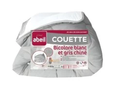 ABEIL Couette Temperee BICOLORE 240x260cm - Blanc + Gris Chine