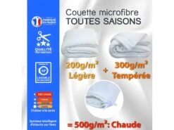 Couette Toutes Saisons Microfibre 140 X 200 Cm 1 Place 90 X 190 Cm