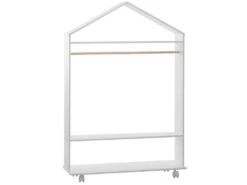 Penderie Enfant à Roulettes Coloris Blanc - L.80,5 X L.36 X H.120 Cm