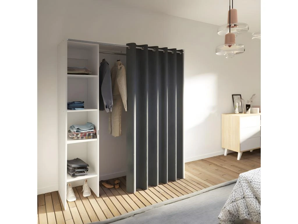 Dressing TOM Une Colonne - Blanc Et Rideau Gris - SYMBIOSIS 4 Dressing TOM Une Colonne - Blanc Et Rideau Gris - SYMBIOSIS – Image 2