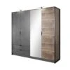 Armoire à Portes Battantes ARDEN LED 220x57x205 Crème & Gris -Meubles Soldes Boutique dressing et vestiaire 14605745