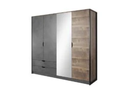 Armoire à Portes Battantes ARDEN LED 220x57x205 Crème & Gris -Meubles Soldes Boutique dressing et vestiaire 14605749