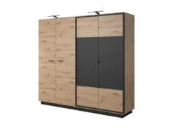 Armoire à Portes Battantes NEST LED 220x54x202 Crème & Noir