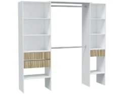 Aménagement De Dressing 3 Tiroirs Blanc/Bois Clair - YANA - L 190 X L 40 X H 187 Cm -Meubles Soldes Boutique dressing et vestiaire 22799185