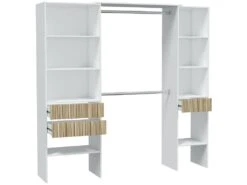 Aménagement De Dressing 3 Tiroirs Blanc/Bois Clair - YANA - L 190 X L 40 X H 187 Cm -Meubles Soldes Boutique dressing et vestiaire 22799187