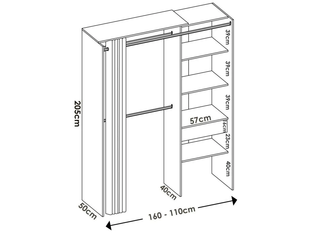 Armoire Dober, Structure Pour Dressing Avec Rideau, Portemanteau Ouvert, 160x50h205 Cm, Chêne Et Anthracite 5 Armoire Dober, Structure Pour Dressing Avec Rideau, Portemanteau Ouvert, 160x50h205 Cm, Chêne Et Anthracite – Image 3
