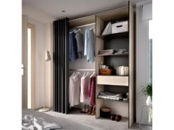 Armoire Dober, Structure Pour Dressing Avec Rideau, Portemanteau Ouvert, 160x50h205 Cm, Chêne Et Anthracite 10 Armoire Dober, Structure Pour Dressing Avec Rideau, Portemanteau Ouvert, 160x50h205 Cm, Chêne Et Anthracite -Meubles Soldes Boutique dressing et vestiaire 22870715