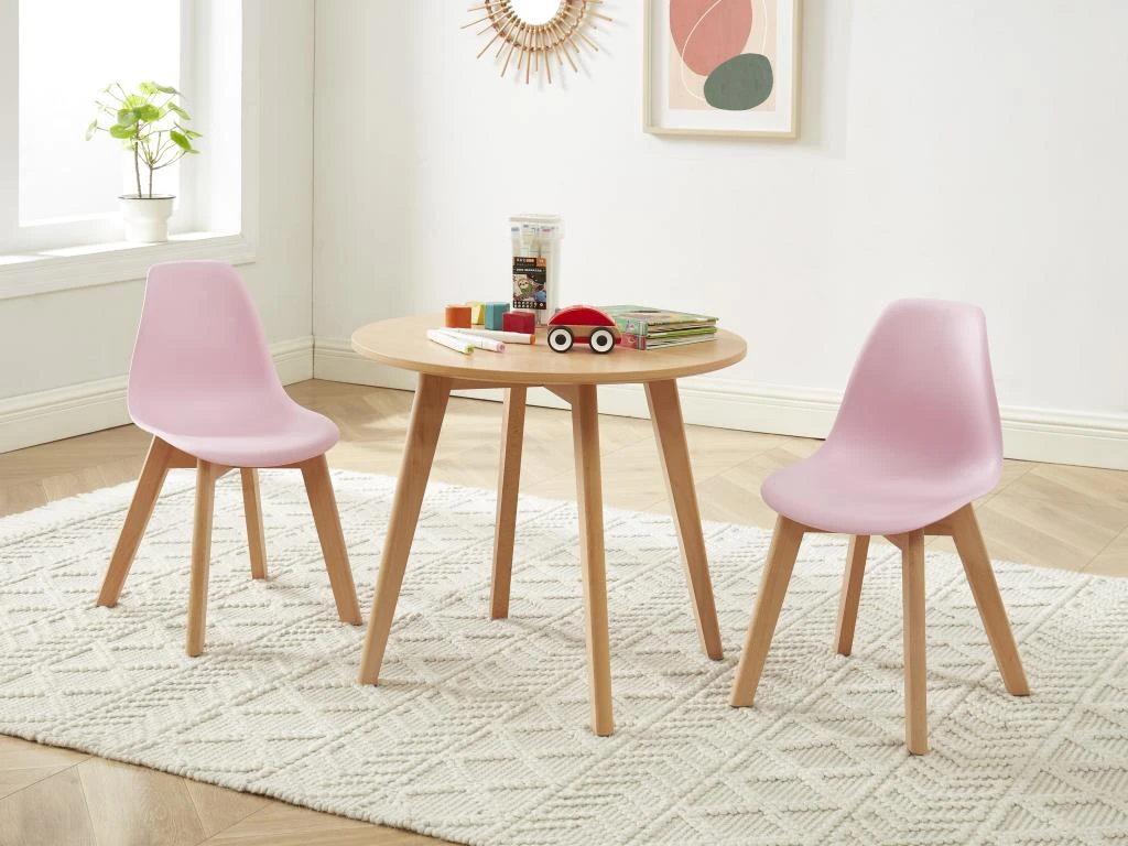 Ensemble Table Enfant LOULOUNE + 2 Chaises LILINOU - Naturel Et Rose 3 Ensemble Table Enfant LOULOUNE + 2 Chaises LILINOU - Naturel Et Rose
