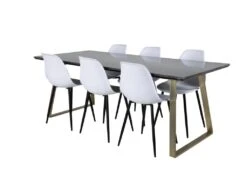 EstelleBLBR Ensemble Table, Table Noir, Marbre Et 6 Polar Chaises Blanc. -Meubles Soldes Boutique ensemble table et chaise 22191845