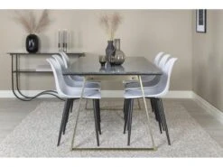 EstelleBLBR Ensemble Table, Table Noir, Marbre Et 6 Polar Chaises Blanc. -Meubles Soldes Boutique ensemble table et chaise 22191849