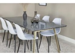 EstelleBLBR Ensemble Table, Table Noir, Marbre Et 6 Polar Chaises Blanc. -Meubles Soldes Boutique ensemble table et chaise 22191851