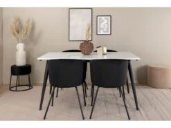 Jimmy150 Ensemble Table, Table Extensible Longueur Cm150 / 240 Blanc Et 4 Berit Chaises Velours Noir. -Meubles Soldes Boutique ensemble table et chaise 22198377