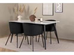 Jimmy150 Ensemble Table, Table Extensible Longueur Cm150 / 240 Blanc Et 4 Berit Chaises Velours Noir. -Meubles Soldes Boutique ensemble table et chaise 22198379