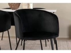 Jimmy150 Ensemble Table, Table Extensible Longueur Cm150 / 240 Blanc Et 4 Berit Chaises Velours Noir. -Meubles Soldes Boutique ensemble table et chaise 22198383