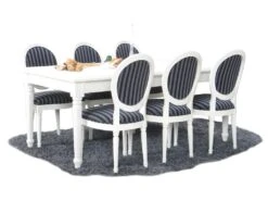 Amaretta Ensemble De Salle à Manger 100x180/280, 2 Extensions Inclues, Vieux Blanc Avec 6 Chaises Rococo, Vieux Blanc/noir.