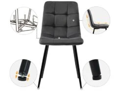 Ensemble Table Et 4 Chaises - Table Noire 117x68cm - Structure En Métal - Chaise En Velours Gris -Meubles Soldes Boutique ensemble table et chaise 22720841