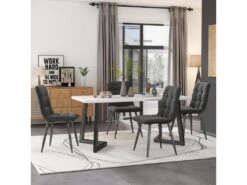 Ensemble Table Et 4 Chaises - Table Noire 117x68cm - Structure En Métal - Chaise En Velours Gris -Meubles Soldes Boutique ensemble table et chaise 22720843