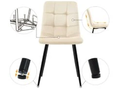 Ensemble Table Et 4 Chaises - Table Dorée 117x68cm - Structure En Métal - Chaise En Velours Beige -Meubles Soldes Boutique ensemble table et chaise 22720851