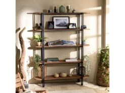 ALIDA - Étagère 5 Niveaux Open Space En Teck Recyclé Coins Arrondis