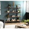 ALIDA - Étagère Marron 4 Niveaux Teck Recyclé Acacia Mahogany Et Métal Noir -Meubles Soldes Boutique etagere 14652813