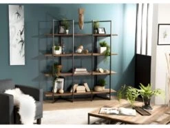 ALIDA - Étagère Marron 4 Niveaux Teck Recyclé Acacia Mahogany Et Métal Noir