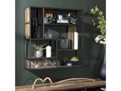 ALIDA - Étagère Murale Carrée Marron 80x80cm 4 Niveaux 3 Niches Bois Mahogany Structure Métal Noir -Meubles Soldes Boutique etagere 14653059