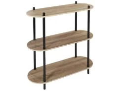 ENTAS - Etagère 3 Tablettes Ovales Aspect Bois Pieds Noirs