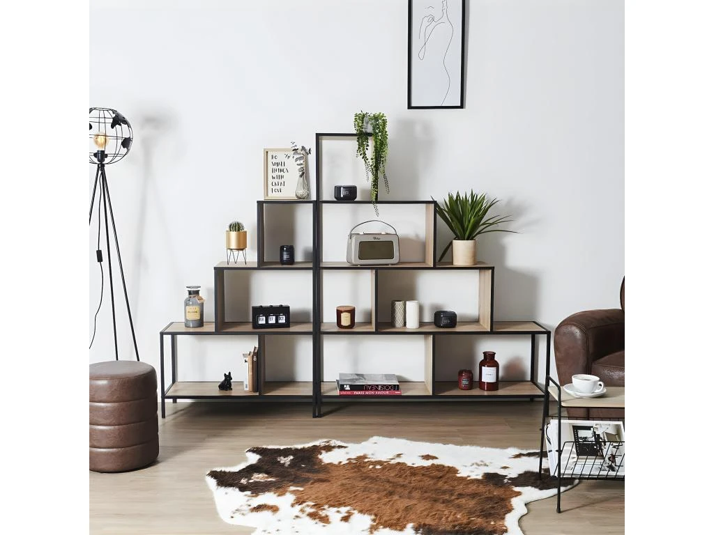 ENDIS - Etagère Escalier 5 Niveaux Aspect Bois Et Métal Noir 6 ENDIS - Etagère Escalier 5 Niveaux Aspect Bois Et Métal Noir – Image 4