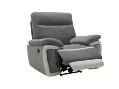 Fauteuil Relax électrique En Velours METTI - Gris Et Bandes écru -Meubles Soldes Boutique fauteuil relax 397505