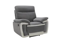 Fauteuil Relax électrique En Velours METTI - Gris Et Bandes écru -Meubles Soldes Boutique fauteuil relax 397507