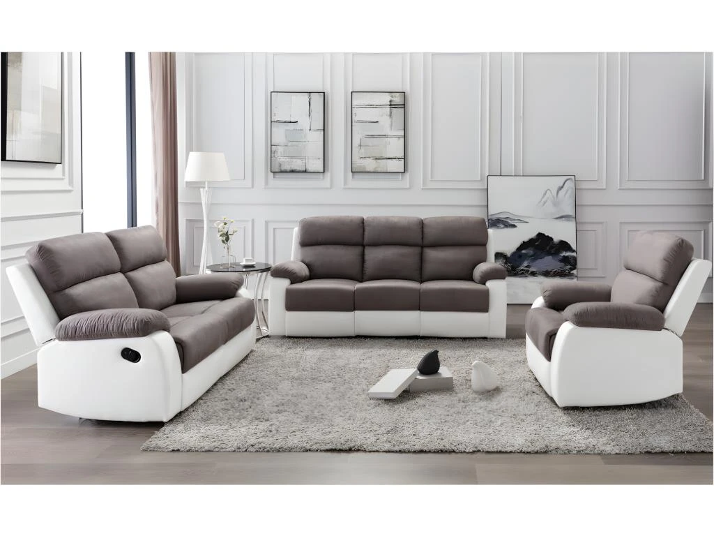 Fauteuil Relax En Microfibre Et Simili TOLZANO - Gris Et Blanc 3 Fauteuil Relax En Microfibre Et Simili TOLZANO - Gris Et Blanc