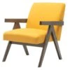 WARREN - Fauteuil Lounge En Tissu Moutarde Et Bois Teinté Noyer Gris -Meubles Soldes Boutique fauteuil 11576305