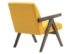 WARREN - Fauteuil Lounge En Tissu Moutarde Et Bois Teinté Noyer Gris -Meubles Soldes Boutique fauteuil 11576309