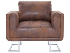 Fauteuil Chaise Siège Lounge Design Club Sofa Salon Cube Marron Synthétique Daim 1102275 -Meubles Soldes Boutique fauteuil 12349813