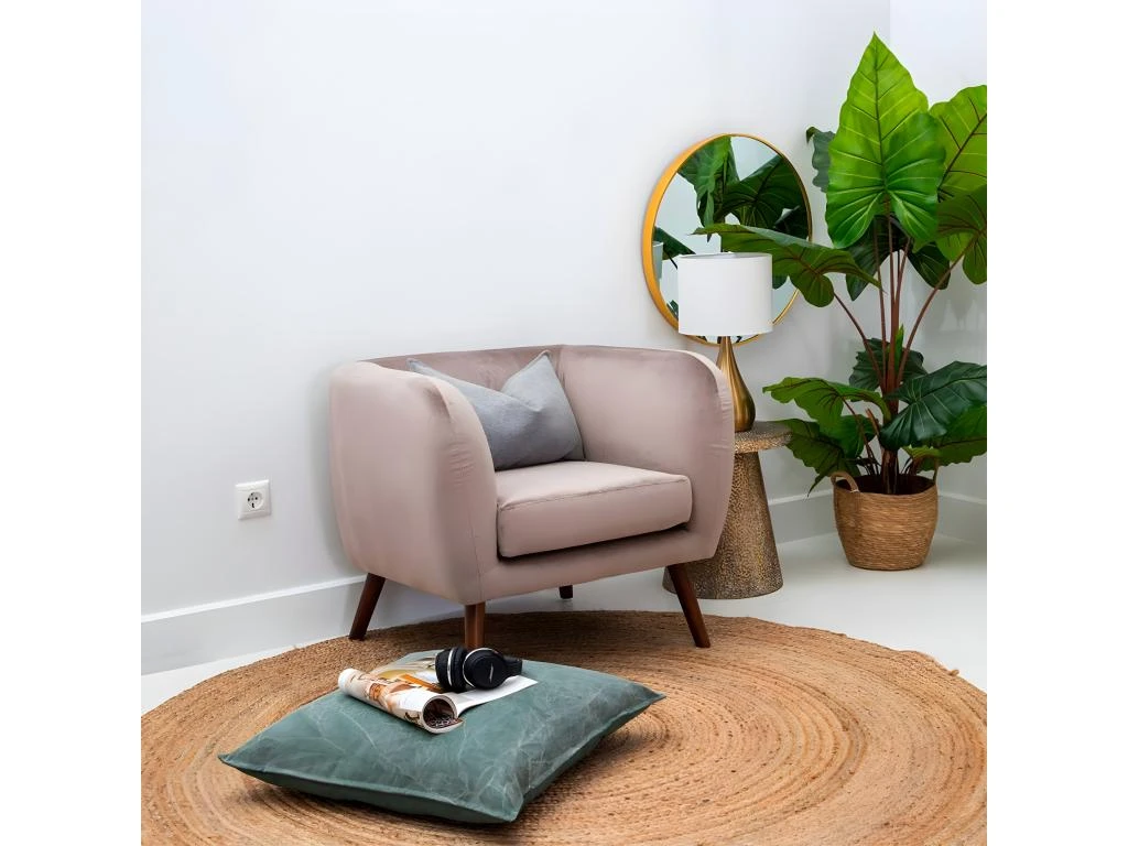 MARVEL - Fauteuil Club Velours Taupe Pieds Bois 4 MARVEL - Fauteuil Club Velours Taupe Pieds Bois â Image 2