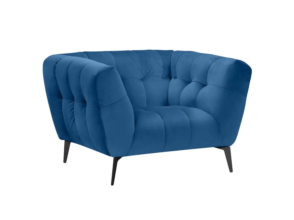 Fauteuil Velours Bleu Capitonné Avec Piètement Métal Noir - BRIO 3 Fauteuil Velours Bleu Capitonné Avec Piètement Métal Noir - BRIO