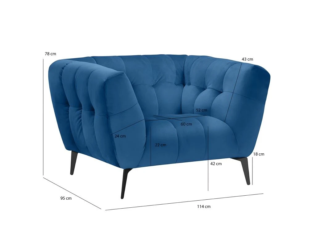 Fauteuil Velours Bleu Capitonné Avec Piètement Métal Noir - BRIO 7 Fauteuil Velours Bleu Capitonné Avec Piètement Métal Noir - BRIO – Image 5