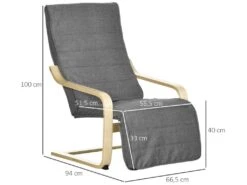 Fauteuil Style Nordique - Repose-pied Réglable - Déhoussable - Bois De Bouleau Tissu Gris -Meubles Soldes Boutique fauteuil 12462095