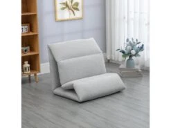Fauteuil Convertible Fauteuil Paresseux Grand Confort Inclinaison Dossier Multipositions 90°-180° Acier Tissu Gris Clair