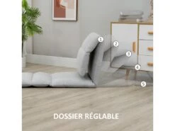 Fauteuil Convertible Fauteuil Paresseux Grand Confort Inclinaison Dossier Multipositions 90°-180° Acier Tissu Gris Clair -Meubles Soldes Boutique fauteuil 12462109