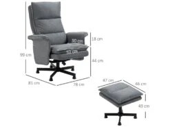 Fauteuil De Massage Avec Repose-pied - Style Néo-rétro - Châssis Acier Noir Aspect Lin Gris -Meubles Soldes Boutique fauteuil 12462165