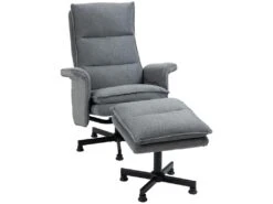 Fauteuil De Massage Avec Repose-pied - Style Néo-rétro - Châssis Acier Noir Aspect Lin Gris -Meubles Soldes Boutique fauteuil 12462167
