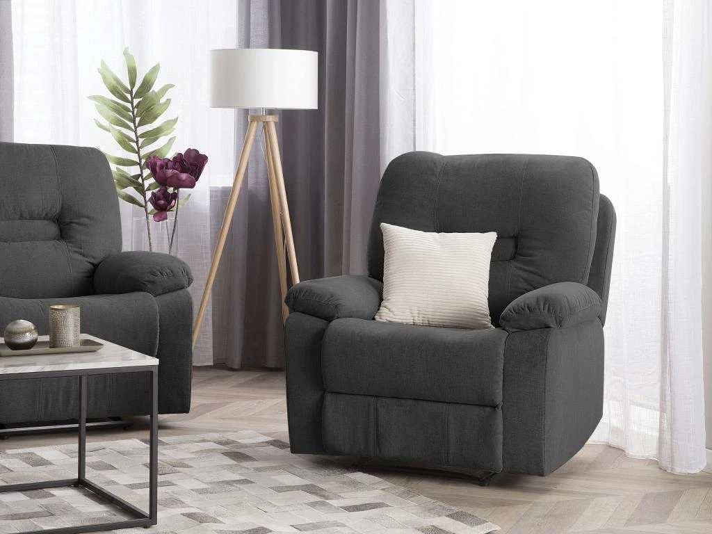 Fauteuil Inclinable En Tissu Gris BERGEN 3 Fauteuil Inclinable En Tissu Gris BERGEN