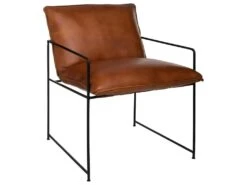 Fauteuil Rétro Industriel En Cuir Cognac Et Structure En Métal Noir