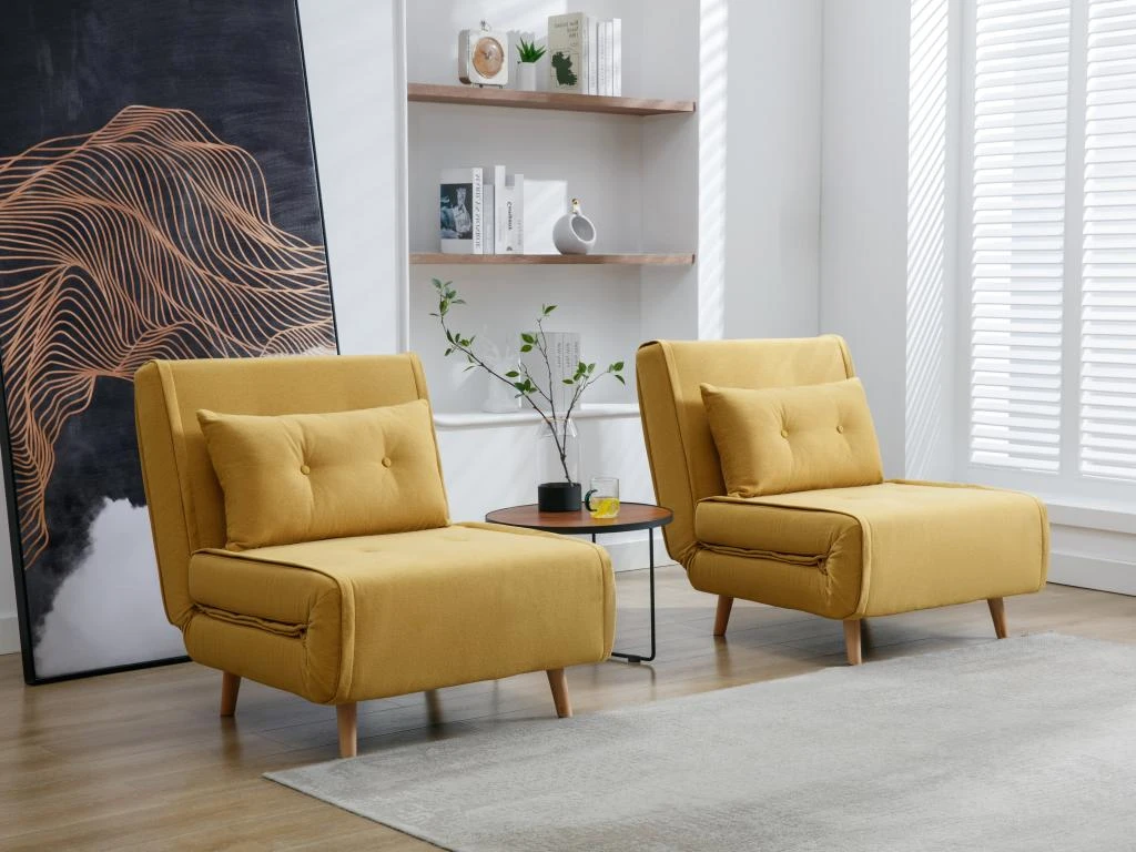 Fauteuil Convertible En Tissu Jaune Moutarde URIBIA 3 Fauteuil Convertible En Tissu Jaune Moutarde URIBIA